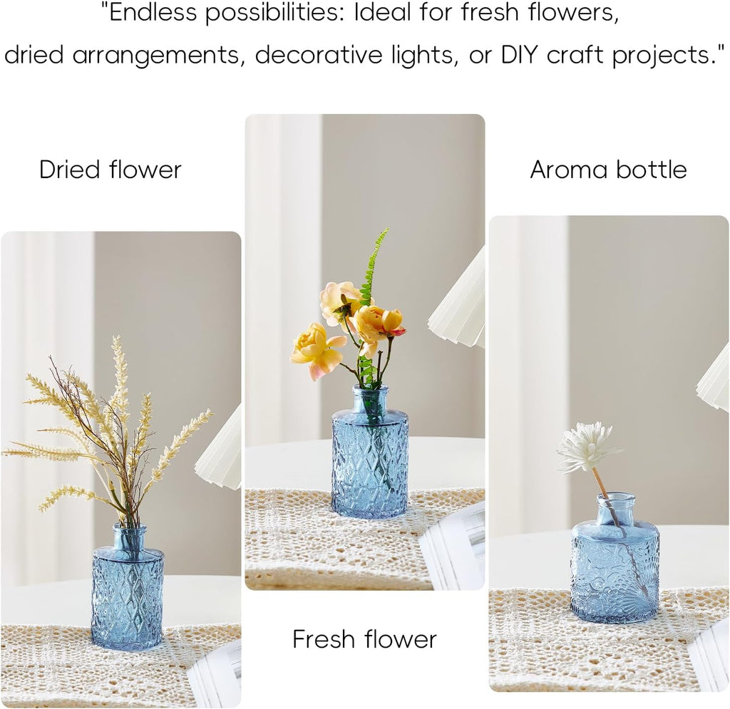 Glass Bud Vases Set of 32 - Blue Assorted Small Mini Glass Vases for Flowers, Crystal Vintage Vase Set, Bulk Centerpieces for Table Décor, Wedding, Home and Events (Blue, 32 Pcs)