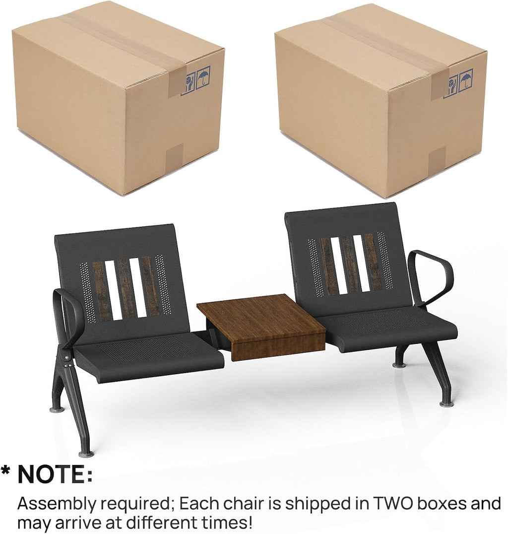 wonline Waiting Room Chairs 2 Seat w/Table, Waiting Room Chairs with Arm, Office Furniture Lobby Conference Reception Bench Office Guest Seating for Clinic Airport Hospital Barber Salon Bank