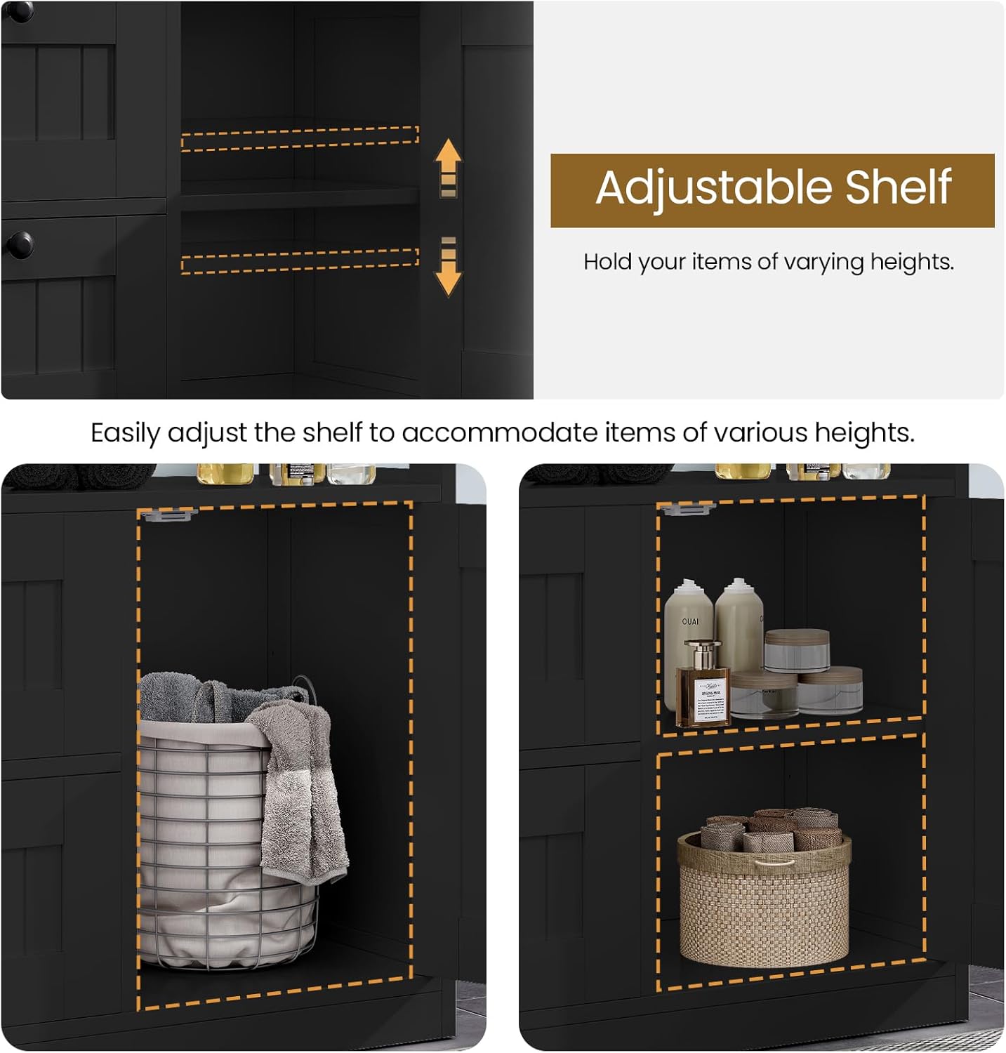 GRUSIGN Storage Cabinet, Modern Bathroom Floor Storage Cabinet Organizer with 1 Door and 3 Drawers, Freestanding Cupboard for Kitchen/Living Room Use