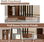Wall Room Divider Entrance Hall Partition Screen Column Floor to Ceiling Wall Room Divider with Storage Shelves Modern Room Dividers with Shelves,Walnut+Black,L47×W9×H81