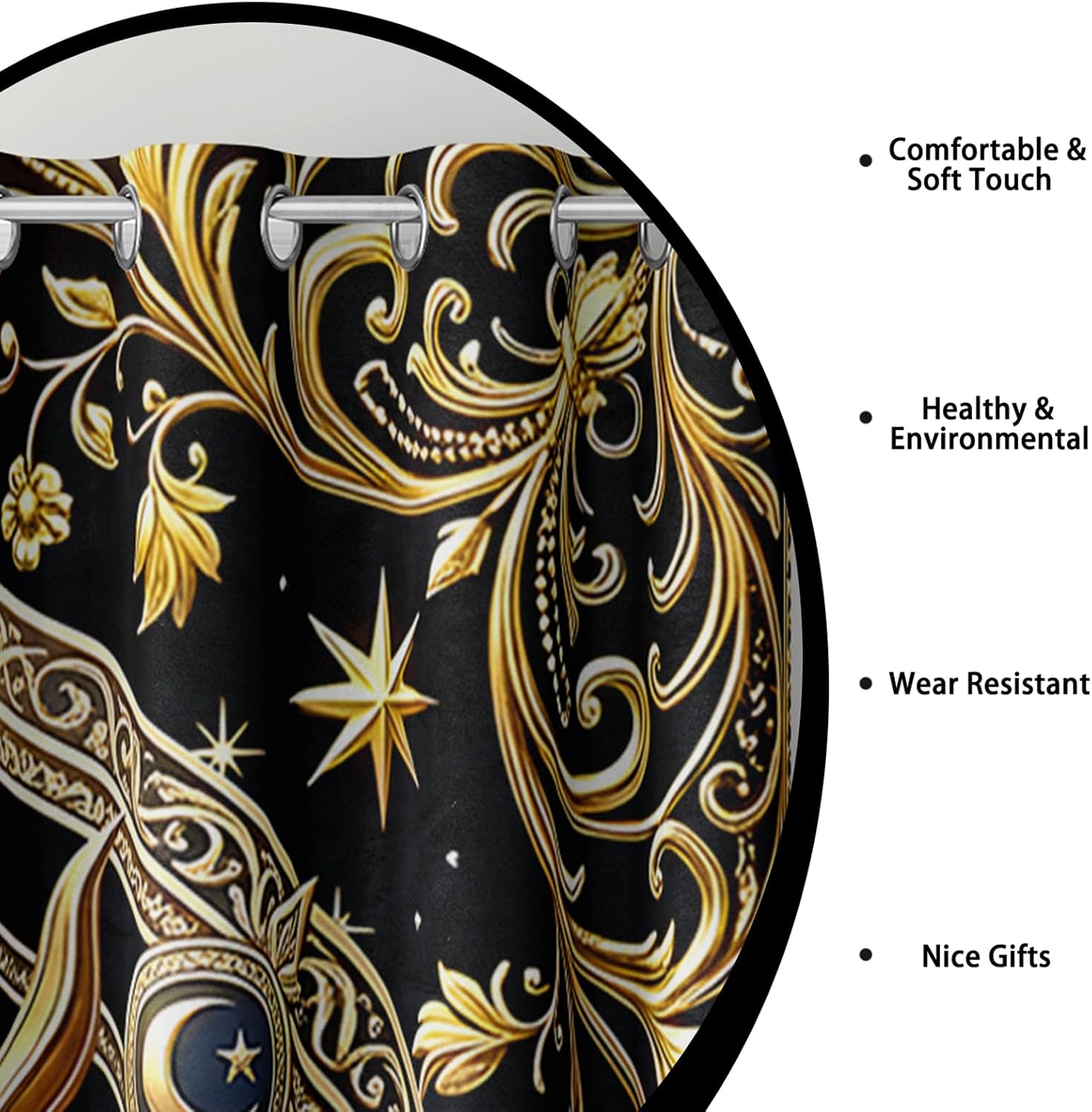 AILONEN Black Gold Sun Curtains W38 x L54 Inch Vintage Celestial Tarot Drapes Light Filtering Microfiber Window Treatments for Bedroom Living Room Mystical Boho Mandala 2 Pieces Coverings