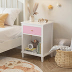 Kids Nightstand with One Drawer, Modern Nightstand, End Table for Boys and Girls, for Living Room, Bedroom (Pink)