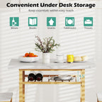 Giantex 3-Piece Dining Table Set, Rectangular Kitchen Table with Storage Rack and 2 Dining Chairs, Heavy-Duty Metal Frame, Space-Saving Dinette Set for Breakfast Nook, Apartment (White + Gold)