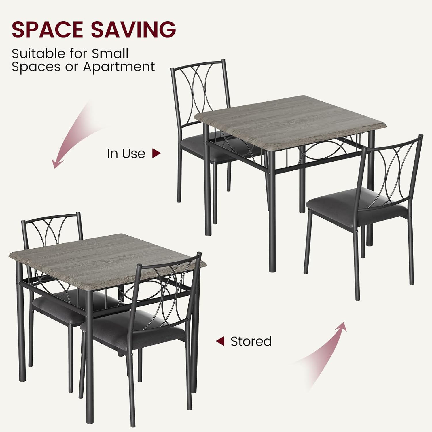 Dining Table Set for 2, Kitchen Table with 2 Upholstered Chairs, Wood 3-Piece Kitchen Dining Room Table Set for Apartment, Small Space, Space Saving, Retro Gary