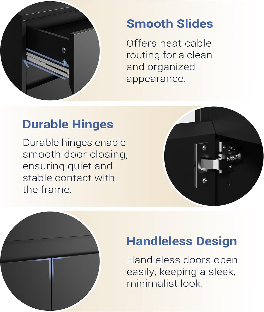 Housoul Buffet Cabinet (Set of 2), Coffee Bar Cabinet with 2 Doors and Drawer, Modern Sideboard Buffet with Adjustable Shelves for Kitchen, Living Room, Black