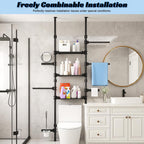 4-Tier Over The Toilet Storage Shelf, Adjustable Carbon Steel Bathroom Organizer, No Drill Tension Mount Freestanding Shelving Unit for Small Rooms, Space Saving Above Behind Toilet