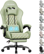 HLDIRECT Massage Recliner Gaming Chair with Footrest for Adults, Green | 300lbs Capacity, Ergonomic Office Computer Chair, Lumbar Support, Breathable Fabric, Headrest, 360° Swivel, Metal Frame