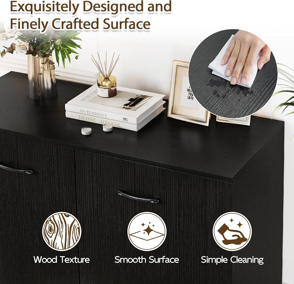 Giantex 38-Inches Storage Cabinet, Sideboard with 2 Doors and 4 Cubic Shelves, Anti-Tipping Device, Sturdy Metal Hings, Credenza, Bathroom Cabinet for Living Room, Kitchen, Entryway, Black