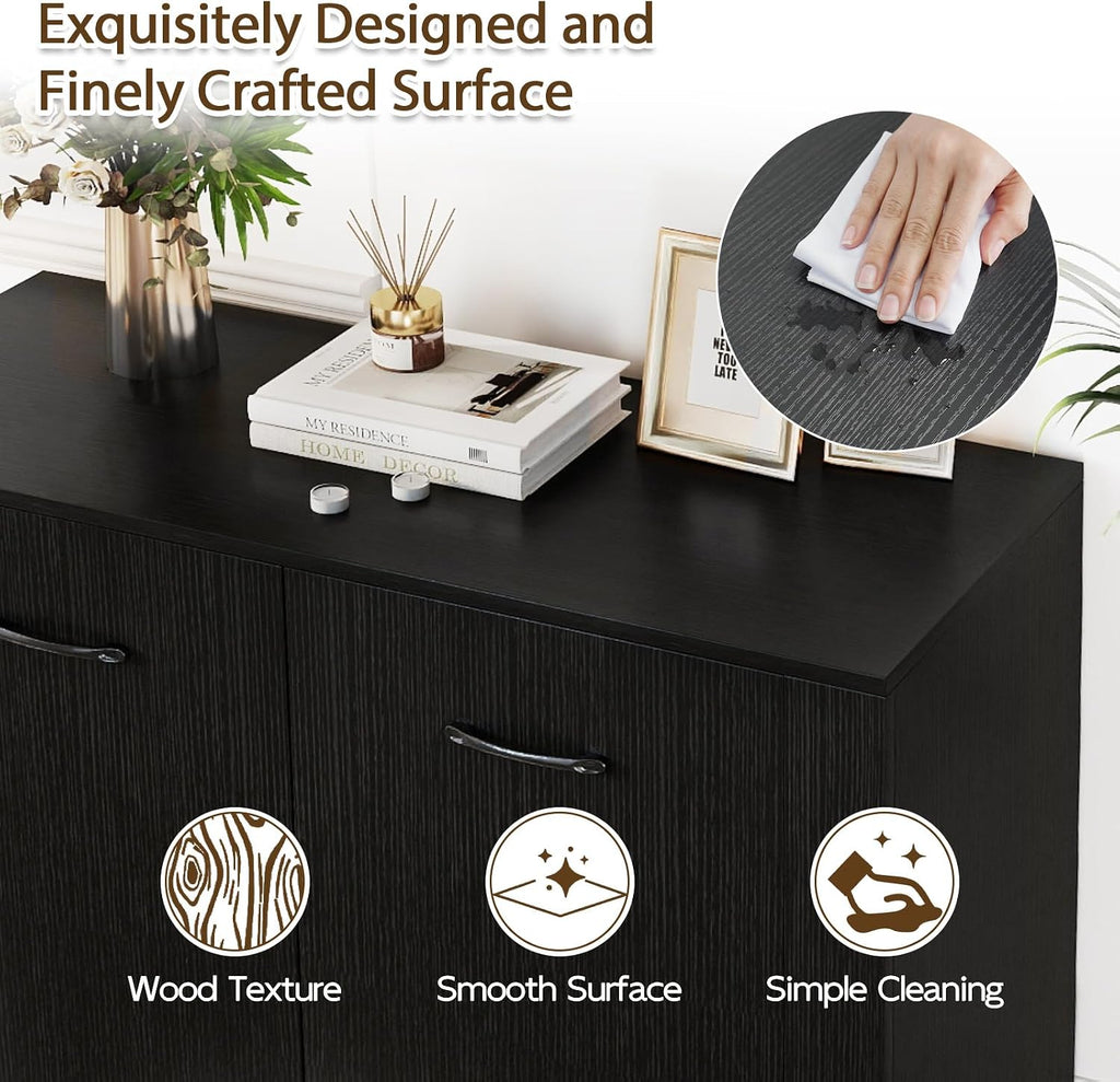 Giantex 38-Inches Storage Cabinet, Sideboard with 2 Doors and 4 Cubic Shelves, Anti-Tipping Device, Sturdy Metal Hings, Credenza, Bathroom Cabinet for Living Room, Kitchen, Entryway, Black