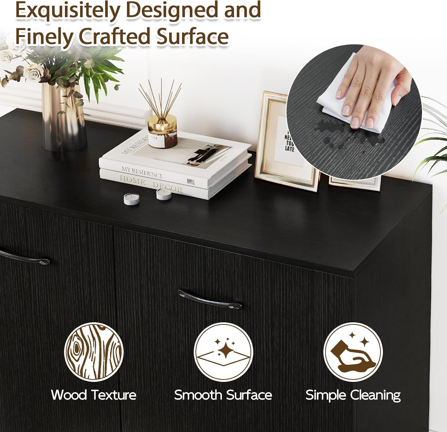 Giantex 38-Inches Storage Cabinet, Sideboard with 2 Doors and 4 Cubic Shelves, Anti-Tipping Device, Sturdy Metal Hings, Credenza, Bathroom Cabinet for Living Room, Kitchen, Entryway, Black