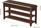 LBT Shoe Bench with Storage, Solid Rubberwood Shoe Rack Bench for Entryway, Adjustable 6.3" Shelf Fits High-Top Shoes & Boots, Hidden Storage Compartment, Cushion Seat, Stay-Open Hinge, Walnut