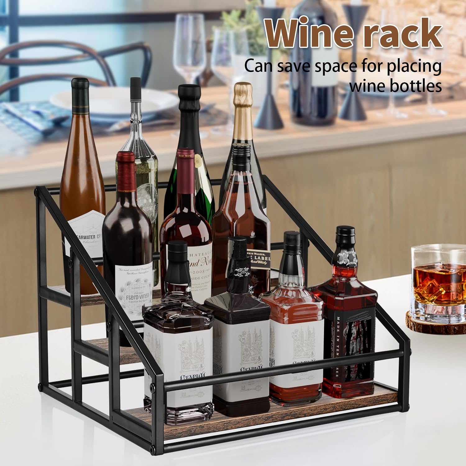 YQBRAO Coffee Syrup Rack Organizer, 3-Tier 12 Bottles Syrup Rack for Coffee Bar,Syrup Stand for Kitchen Coffee Station,Syrup Holder,Liquor Bottle Display Shelf