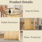 Farmhouse Rubberwood End Table, Beige Rustic End Table with Stainless Steel Tabletop, Round Side Table for Living Room, Bedroom, Lounge