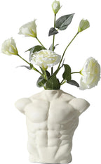 Ceramic Body Art Vase, Minimalist Male Torso Sculpture Bud Vase for Aesthetic Nordic Modern Home Decor, Creative Table Centerpiece for Bookshelf, Living Room, Office（Cream）