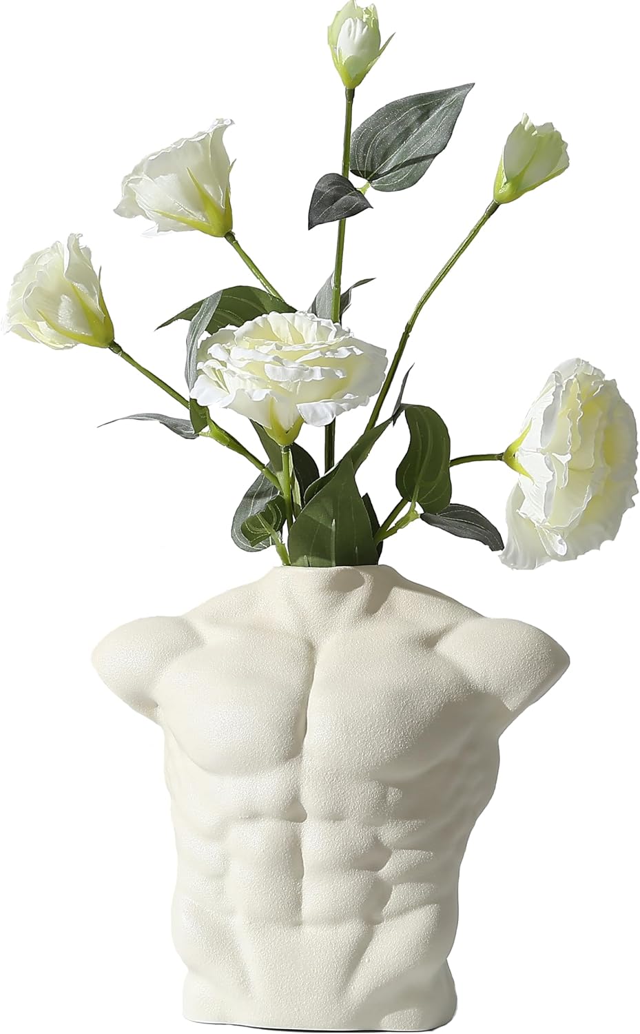 Ceramic Body Art Vase, Minimalist Male Torso Sculpture Bud Vase for Aesthetic Nordic Modern Home Decor, Creative Table Centerpiece for Bookshelf, Living Room, Office（Cream）