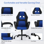 Gaming Chair Office Chair Ergonomic Video Game Chairs Adjustable Reclining Computer Chair with Lumbar Support Armrest Headrest Task Rolling Swivel Chair Game Chair for Adult Teen - Blue
