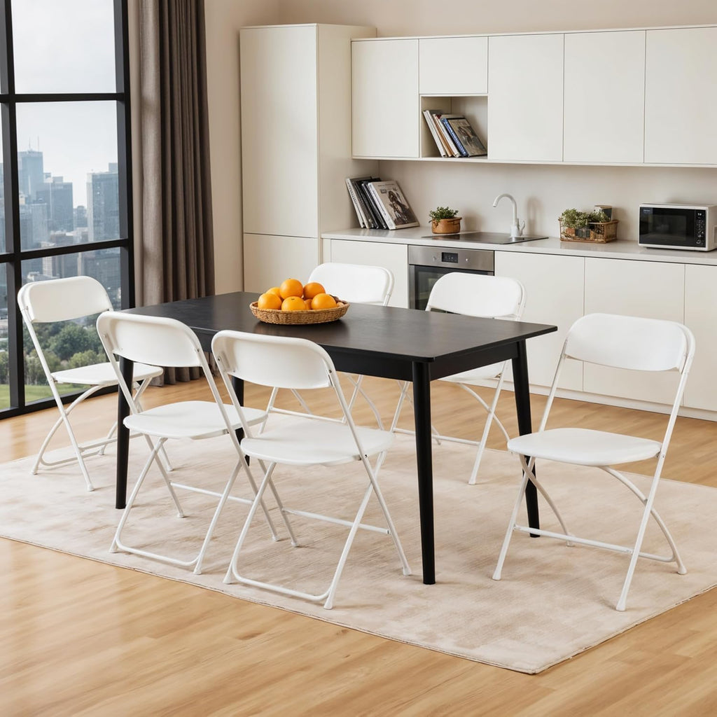 Simple Deluxe 4-Pack Folding Plastic Chair, Foldable Stackable Portable Seat with Metal Frame 330lb Capacity, Outdoor/Indoor Commercial for Party, Wedding, Event, Office, Patio, Picnic, Kitchen, White