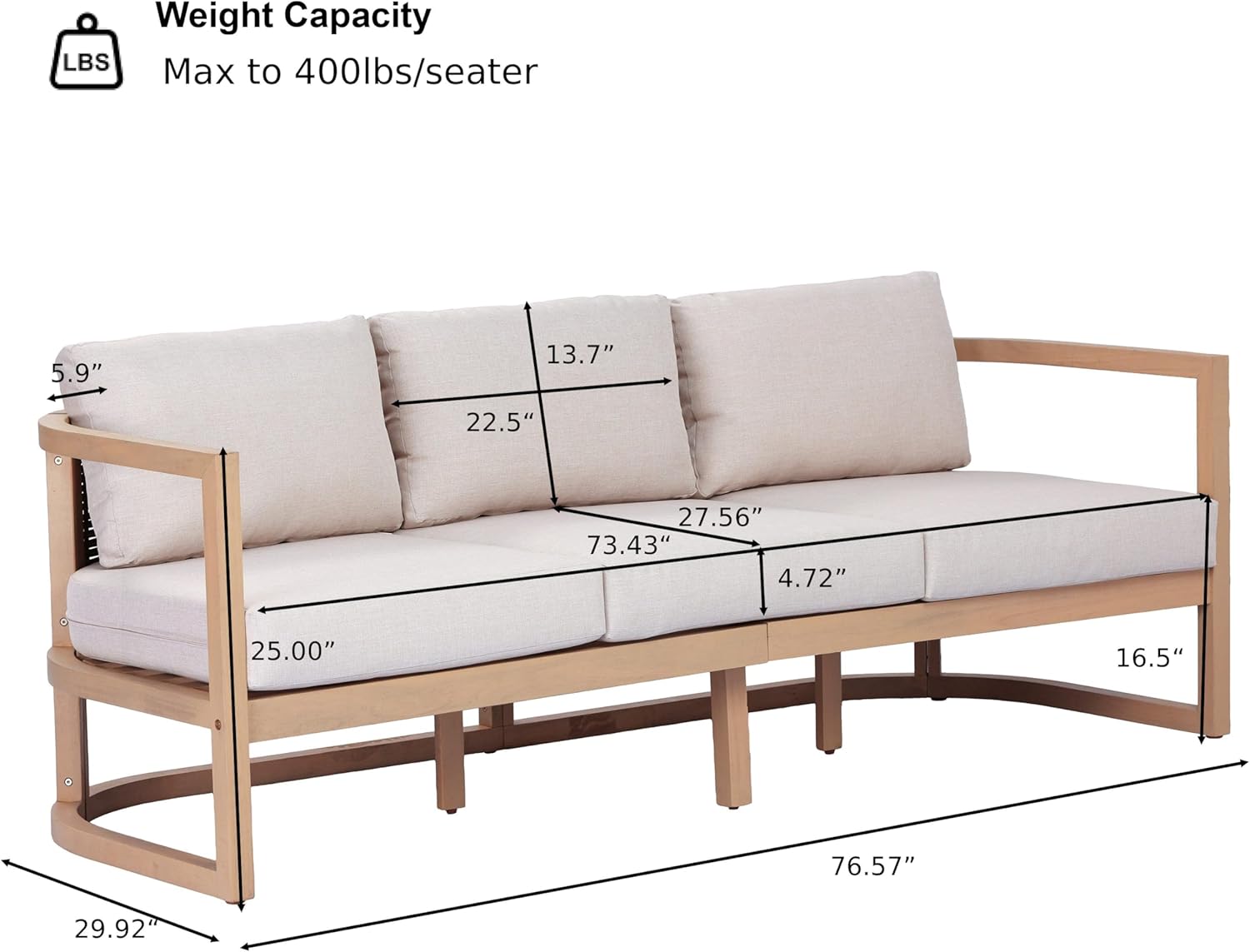 Christopher Knight Home Fido Acacia Wood Outdoor 3 Seater Sofa Cushion, Solid Wood Patio Sofa with Wicker Backrest, Comfy Lounge Sofa for Patio Furniture Set, Light Teak+Beige