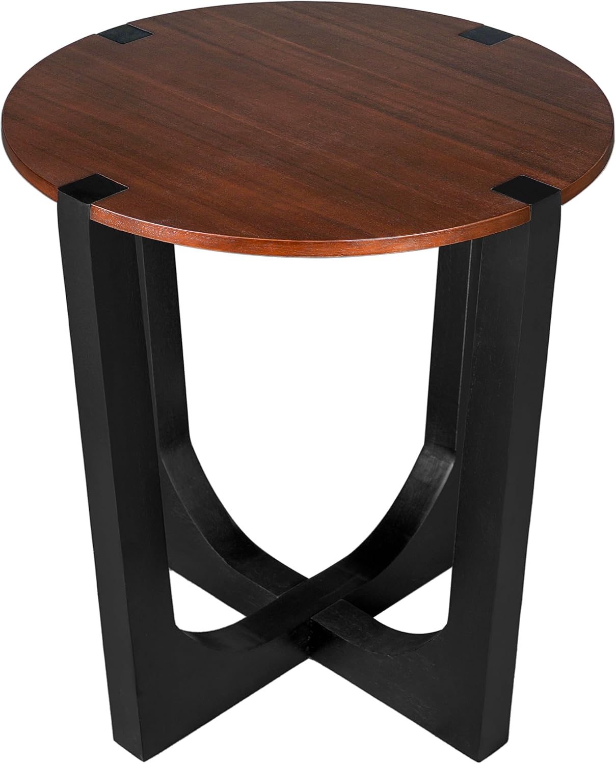 Round Wood Side End Table, Modern Industrial Accent Table with Curved Black Metal Legs, Small Sofa Side Table Nightstand for Living Room Bedroom Entryway
