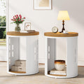 Rustic Round End Table, 2-Tier Side Table with Storage Shelf, Small Nightstand for Living Room and Small Spaces, White Metal Frame (Light Brown, Set of 2)
