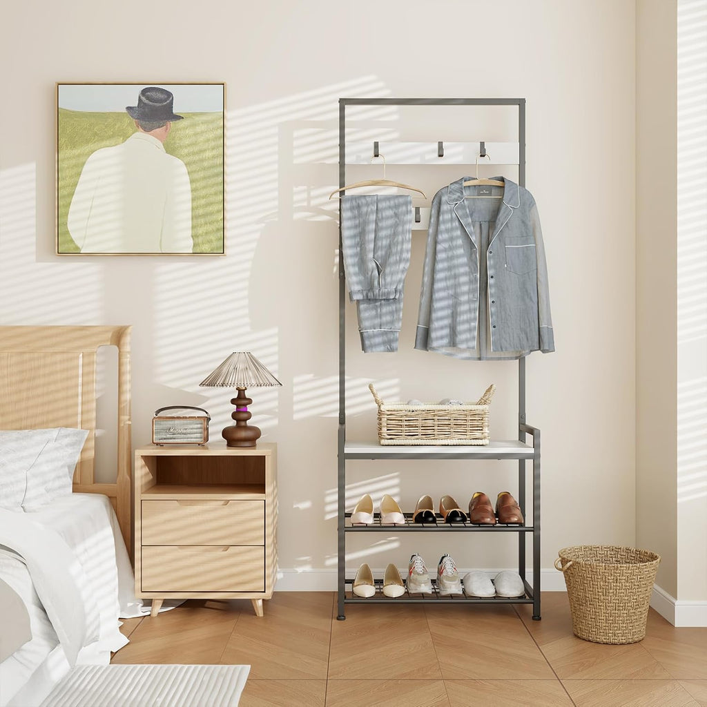 Hall Tree with Shoe Storage Bench - Entryway Bench with Coat Rack and Hooks - 3-in-1 Small Hall Tree for Entry Way, Entrance, Hallway, Doorway, Front Door, Mudroom, Small Space - Rustic Brown