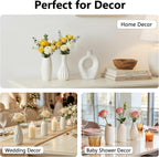 BEAHOT Ceramic Bud Vase Set of 12 - Glossy White Bud Vases: Unique Glazed Mini White Centerpiece for Flowers, Weddings, DIY Floral Decor - Boho & Modern Home Table Styling, Gift Ready