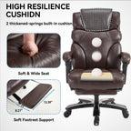 Heavy Duty Executive Office Chair, 500lbs Big and Tall Office Chair with Wide Seat, Reclining Ergonomic Desk Chair with Footrest PU Leather Computer Chair for Home Office, Red Brown