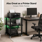AV Media Stand with LED Lights, Audio Rack with USB Powered RGB Light Strip, Rolling Stereo Cabinet with Lockable Caster Wheels, 88 lbs Per Shelf, Printer/TV Stand for Small Spaces (black, 3-Tier)