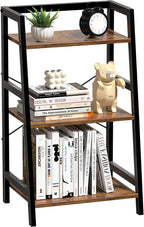 3-Tier Bookshelf, Ladder Shelf for Small Spaces, Industrial Short Bookshelf, Small Bookcase for Living Room, Bedroom, Home Office, Kitchen, 11.8 "D x 16.5" W x 31.3 "H, Rustic Brown