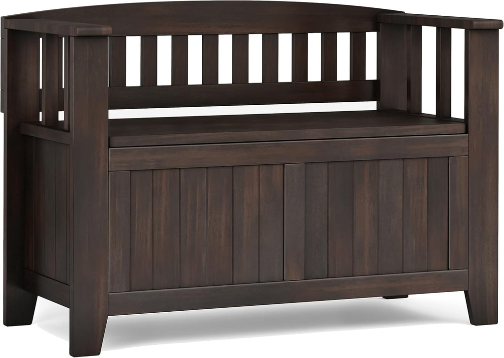 SIMPLIHOME Acadian Solid Wood 36 inch Wide Small Storage Bench and 31.5 inch Wide Shoe Storage Cabinet in Brunette Brown for the Living Room, Entryway, and Family Room, Transitional Style