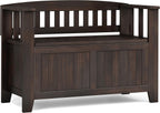 SIMPLIHOME Acadian Solid Wood 36 inch Wide Small Storage Bench and 31.5 inch Wide Shoe Storage Cabinet in Brunette Brown for the Living Room, Entryway, and Family Room, Transitional Style