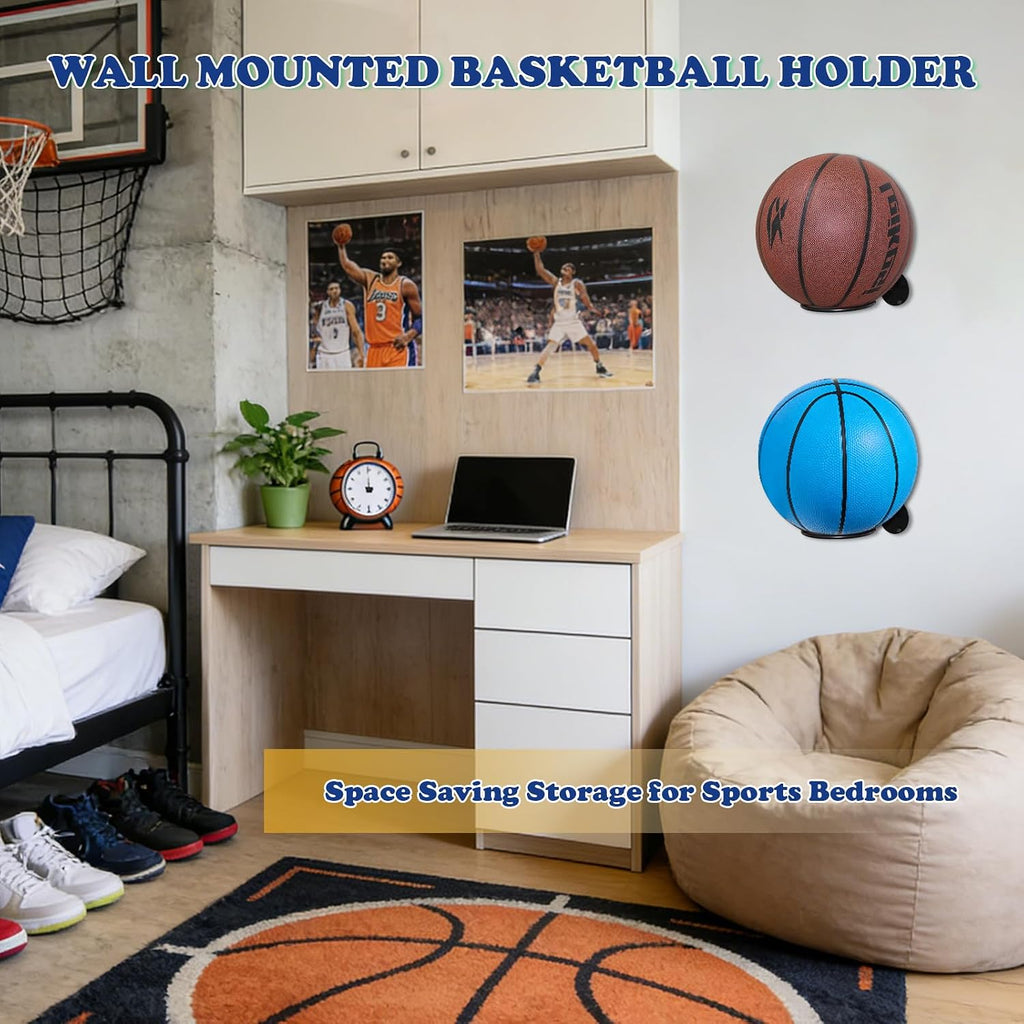 Basketball Holder Wall Mount,Football Wall Mount for Display, Basketball Storage Rack for Balls,Baseball Holder as Sports Room Decor, Boys Room Accessories Soccer Wall Decor (2 pack)