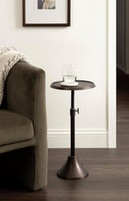 Kate and Laurel Sanzo Traditional Adjustable-Height Pedestal Drink Table, 11 x 11 x 30, Bronze, Vintage Round Indoor Metal Cocktail Table with Hammered Tabletop for Use as Indoor Plant Stand