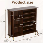 YOLENY 6-Tier 47'' Shoe Cabinet with Sliding Door, Wooden Shoe Storage Cabinet with Adjustable Shelves, Mid-Century Modern Freestanding Shoe Storage Organizer Walnut