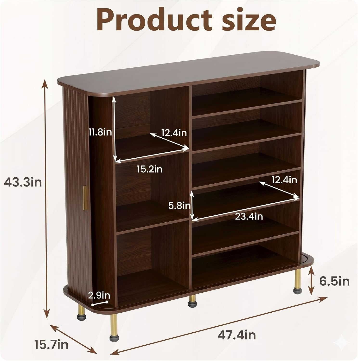 YOLENY 6-Tier 47'' Shoe Cabinet with Sliding Door, Wooden Shoe Storage Cabinet with Adjustable Shelves, Mid-Century Modern Freestanding Shoe Storage Organizer Walnut