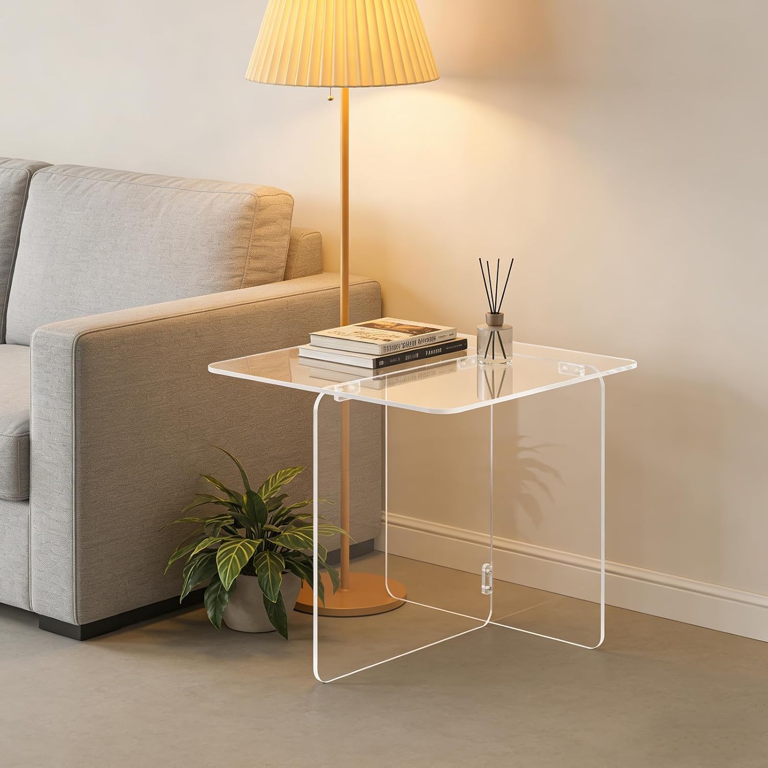 Acrylic Side Table,Clear Nightstand End Table Modern Bedside Table for Living Room Bedroom,Small Spaces (Clear)