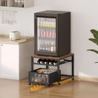 MAHANCRIS Mini Fridge Stand with Storage, Mini Fridge Cabinet with Movable Basket Cart, Mini Fridge Shelf with Wine Rack, Mobile Printer Stand, Mini Fridge Table, Rustic Brown and Black RSHR5101