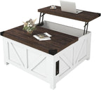 jimeimen Farmhouse Lift Top Coffee Table with Storage, Wood Square Center Table with Charging Station&USB Port, Living Room Table w/Large Hidden Space, for Living Room, Bedroom, Home Office, White