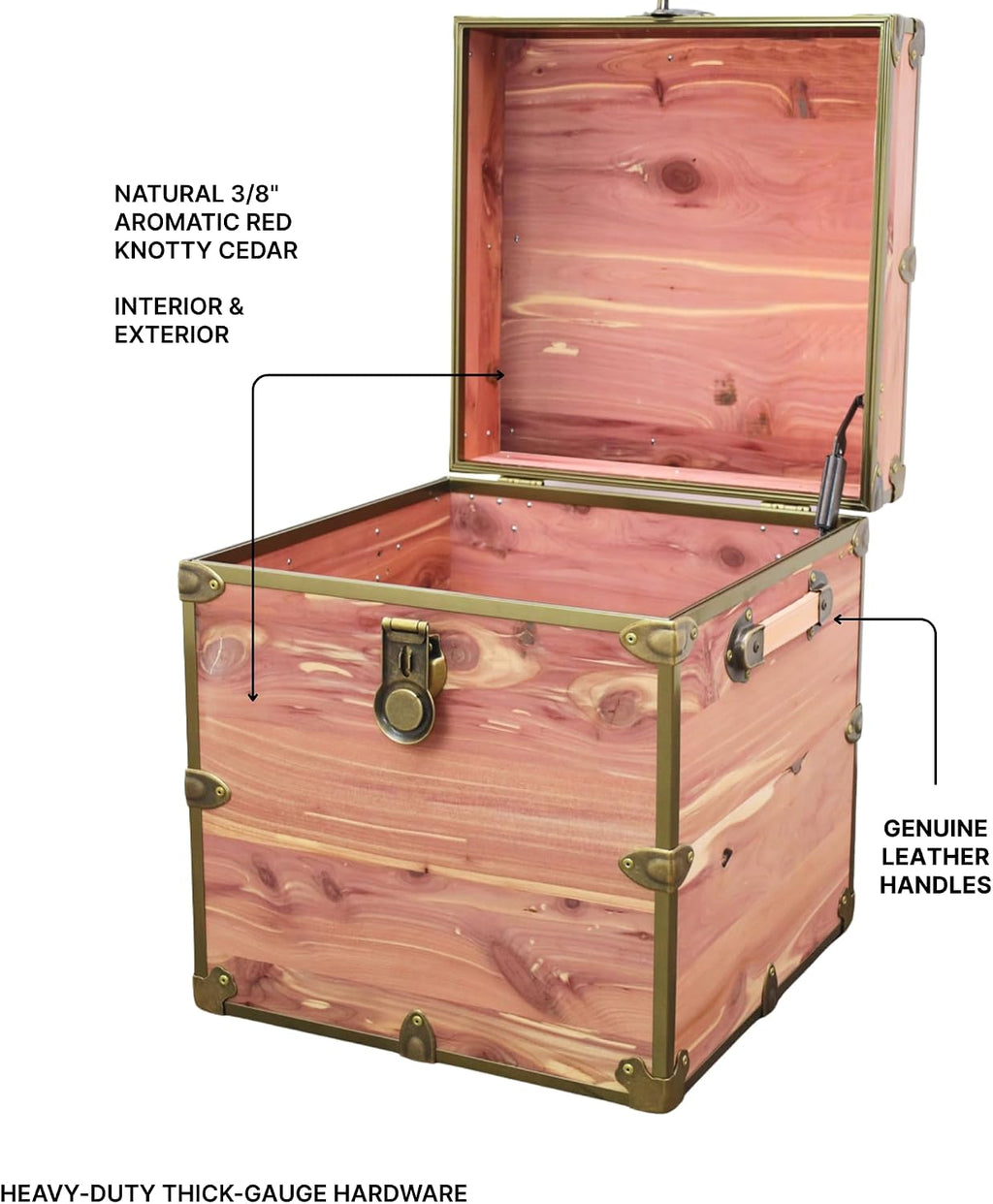 Rhino Trunk & Case Knotty Cedar Chest with Antique Brass Hardware – 18"x18"x20" Cube Storage Box, Coffee Table, End of Bed Trunk or Entryway Storage Bench Furniture – USA-Made, Heirloom Aesthetic