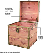 Rhino Trunk & Case Knotty Cedar Chest with Antique Brass Hardware – 18"x18"x20" Cube Storage Box, Coffee Table, End of Bed Trunk or Entryway Storage Bench Furniture – USA-Made, Heirloom Aesthetic