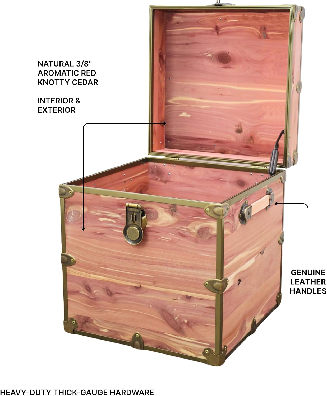 Rhino Trunk & Case Knotty Cedar Chest with Antique Brass Hardware – 18"x18"x20" Cube Storage Box, Coffee Table, End of Bed Trunk or Entryway Storage Bench Furniture – USA-Made, Heirloom Aesthetic