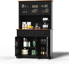 MU 71" Kitchen Pantry Cabinet with Charging Station, Tall Pantry Hutch with Drawers, Countertop & Microwave Shelf, Food Storage Cabinet for Dining Room & Coffee Bar, Black