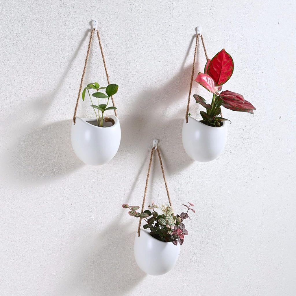 Set of 3 Ceramic Wall Planters Small Pocket Vases Hanging Decor | (paired with real or fake flowers) Wall Decor for Home Entryway, Hallway, Bathroom, Living Room, Dining Room, Office, Garden