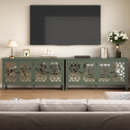 RoyalCraft 63'' Buffet Cabinet with Mirror Butterfly Carved Door, Sideboard Cabinet with Adjustable Shelves, Vintage Accent Credenza Media Console for Entryway, Kitchen, Forest Green