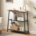 HOOBRO Narrow Console Table, 3-Tier Small Entryway Table with Storage Shelves, Behind Couch Sofa Table, Hallway Table for Entryway, Foyer, Hallway, Living Room, Rustic Brown and Black BF62XG01