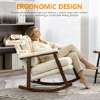 Nursery Rocking Chair with Upholstered Cushion, Wooden Frame Glider Rocker for Nursery, Comfortable Reading Armchair for Living Room, Bedroom & Sunroom (Antique White)