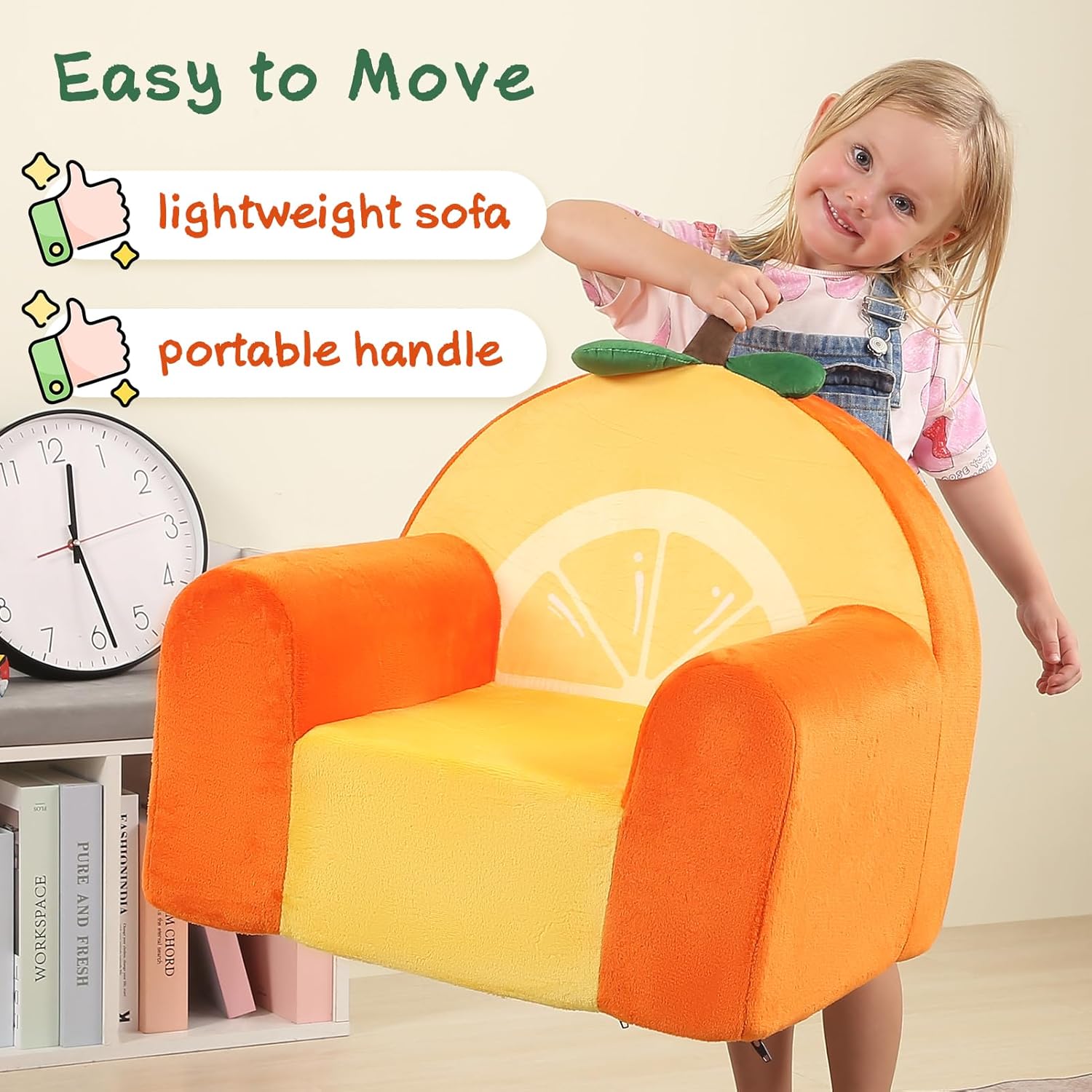 MOMCAYWEX Comfy Cute Toddler Chair, Soft Kids Couch with High Density Foam, Toddler Reading Chair, Orange