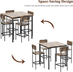 Kitchen Table and Chairs of 4, 5 Piece Dining Table Set, Sturdy Industrial Space Saving Dinette Set for Pub, Family Dinners, Apartment, Rustic Brown