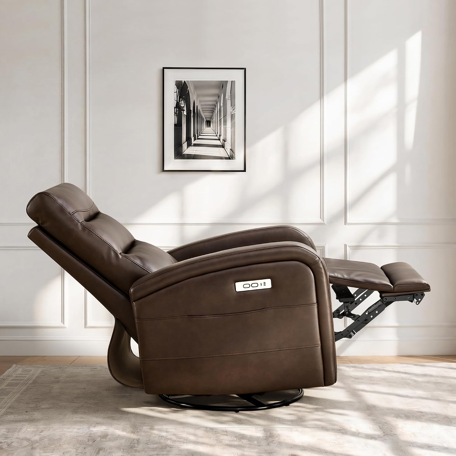 KISLOT Power Swivel Recliner Chair, Faux Leather Recliner 270° Rotation Modern Nursery Glider, Ergonomic Armrest & Side Storage Pocket, Comfortable Armchair for Living Room Bedroom & Nursery