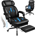 PRETZI Executive Office Chair 400LBS, Ergonomic Office Chair with Foot Rest, Heavy Duty Desk Chair for Home Office, Reclining High Back PU Leather Computer Chair Comfy, Black